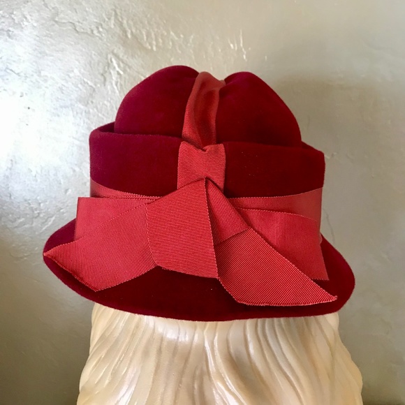 EXQUISITE DESIGNER LILLY DACHE/DACHETTES VINTAGE CLARET RED FELT/GROSGRAIN HAT main image 12
